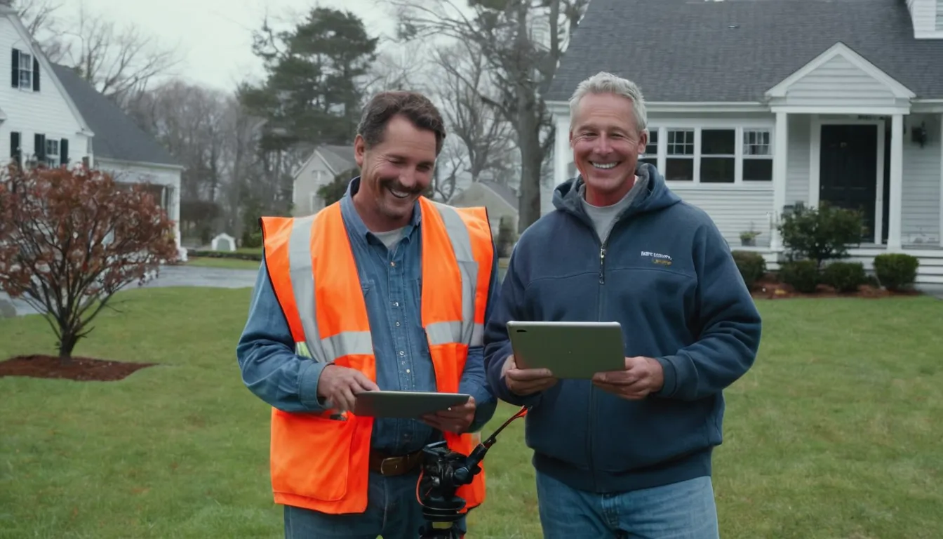 Local sewer line provider reviewing camera inspection footage with a homeowner in Camden